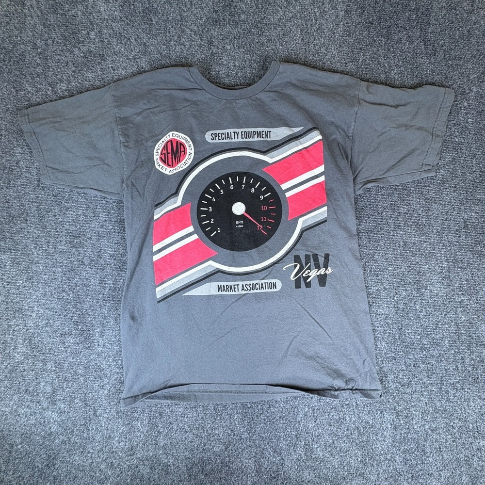SEMA T Shirt Mens Large Gray Tachometer NV Vegas Graphic Short‎ Sleeve Crewneck